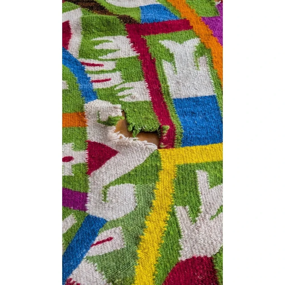 Vintage Mexican Flat Weave Rug/Wall Art Aztec Cabin Cottage Vacation Home